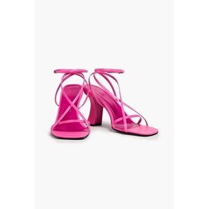 BY FAR Pink Kersti Textured-Leather Sandals
